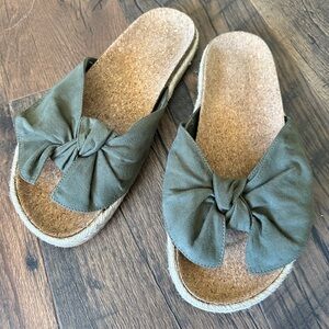 Green Bow with Cork Sole Sandals